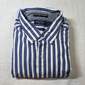Nautica Men's XL Blue and White Striped Shirt